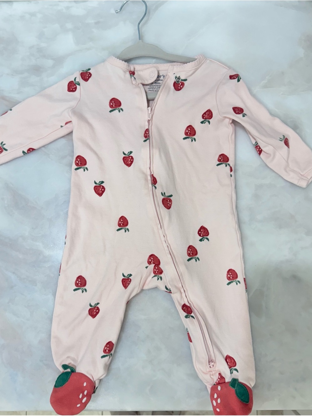 Carter's Pink Strawberry Print Footed One-Piece